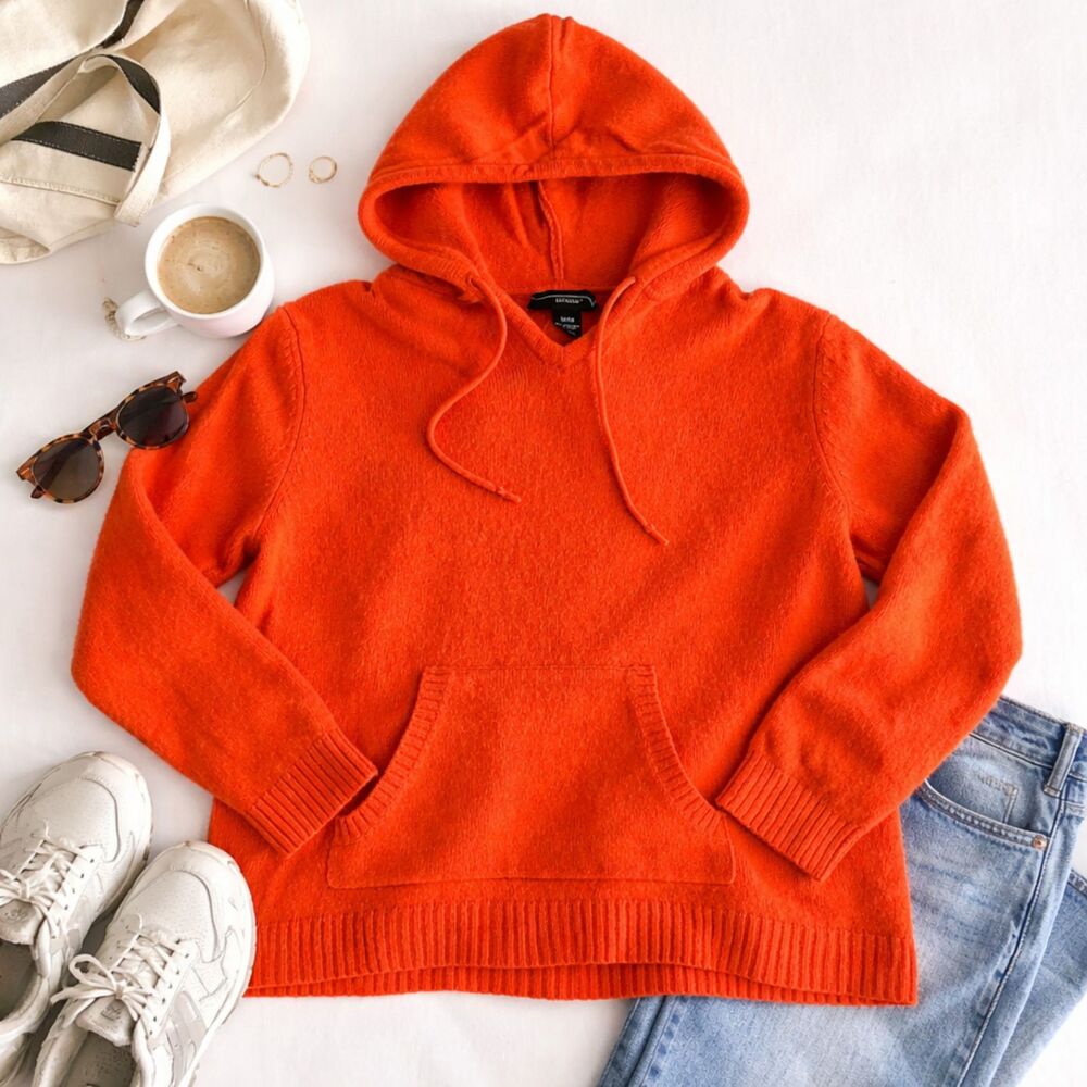 VTG Venezia Y2K Lambswool Orange Hoodie Sweater with pocket, sz L-XL Scandi Girl